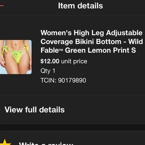 Wild Fable Green Lemon Print Bikini Bottom size S